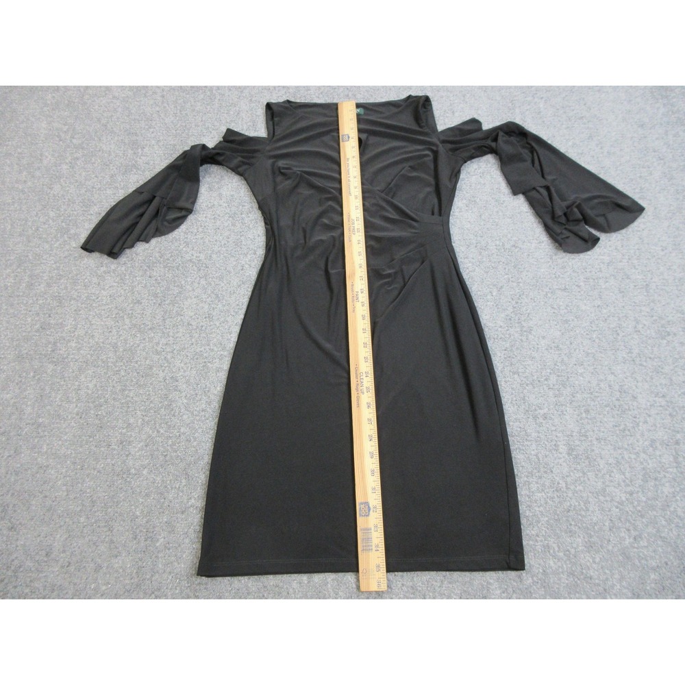 Lauren Ralph Lauren Dress Womens 4 Black Cold Shoulder Ruffle Sleeve Sheath LBD‎ - Picture 8 of 14